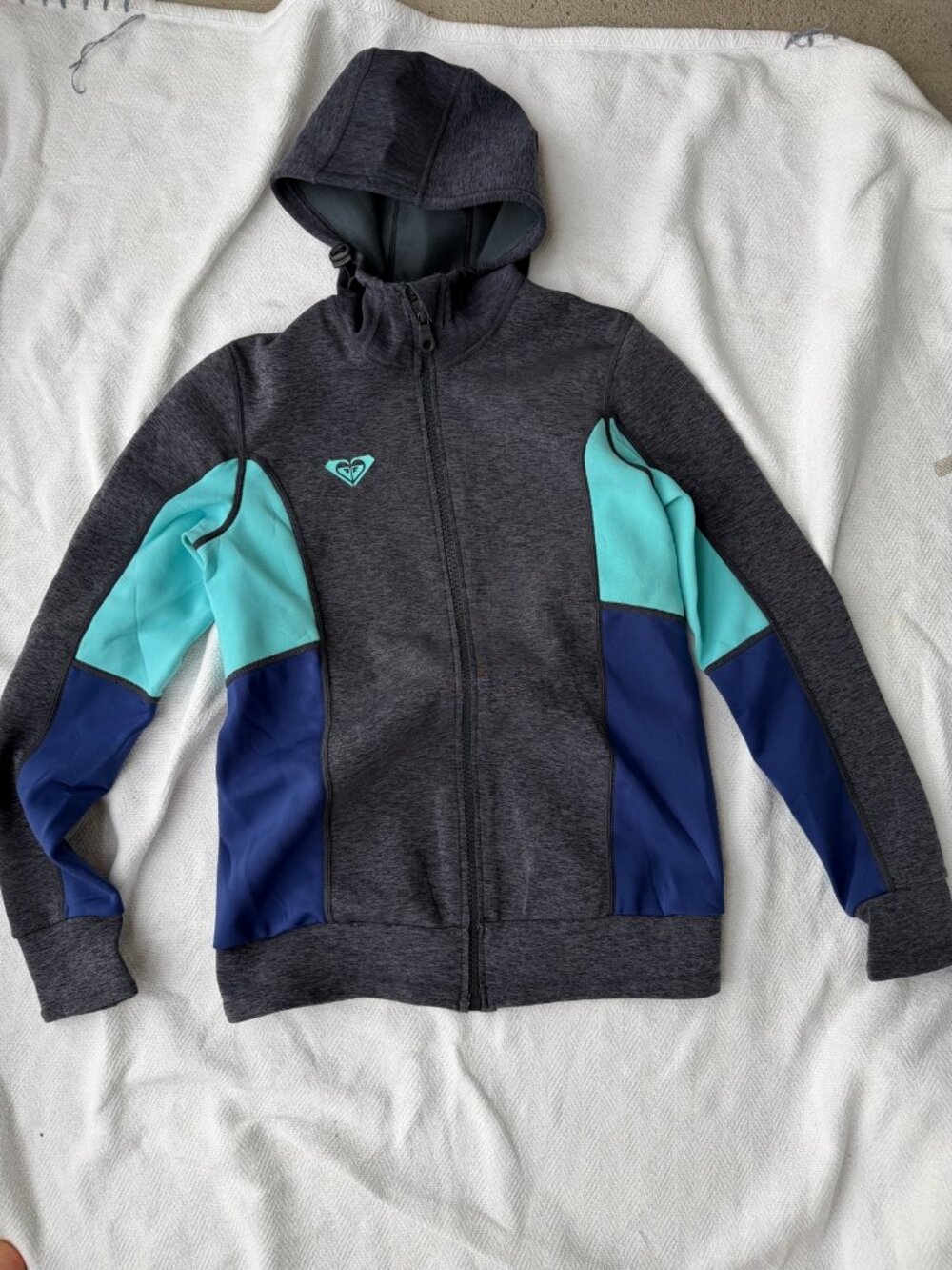 Roxy Neoprene Zip-Up Hooded Jacket Women's 8 Gray Colorblock